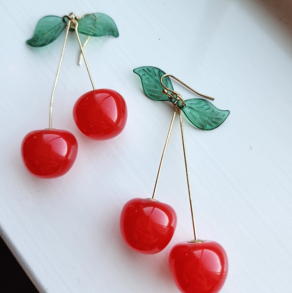 LAST CHANCE Glossy Red Cherry Statement Earrings